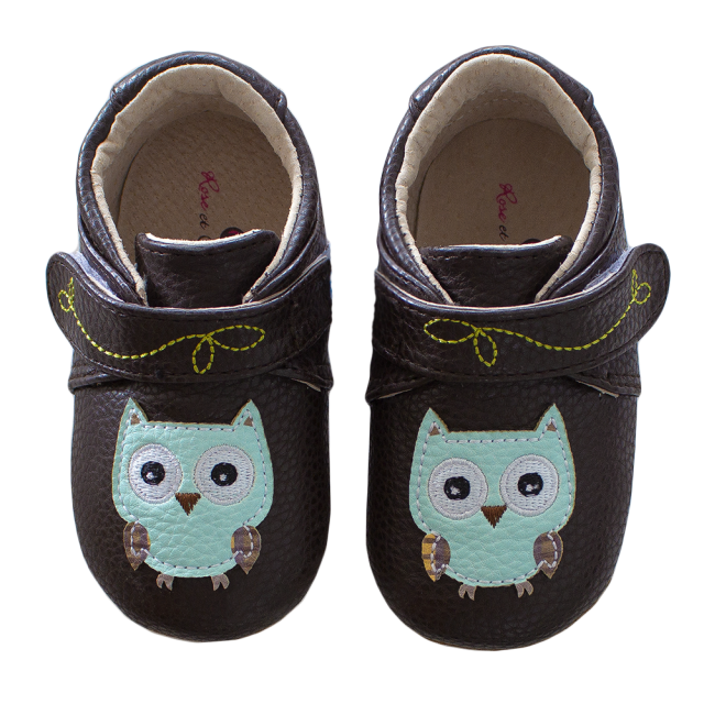 Usnjeni copatki za fantke Night Owl Brown - Rose 